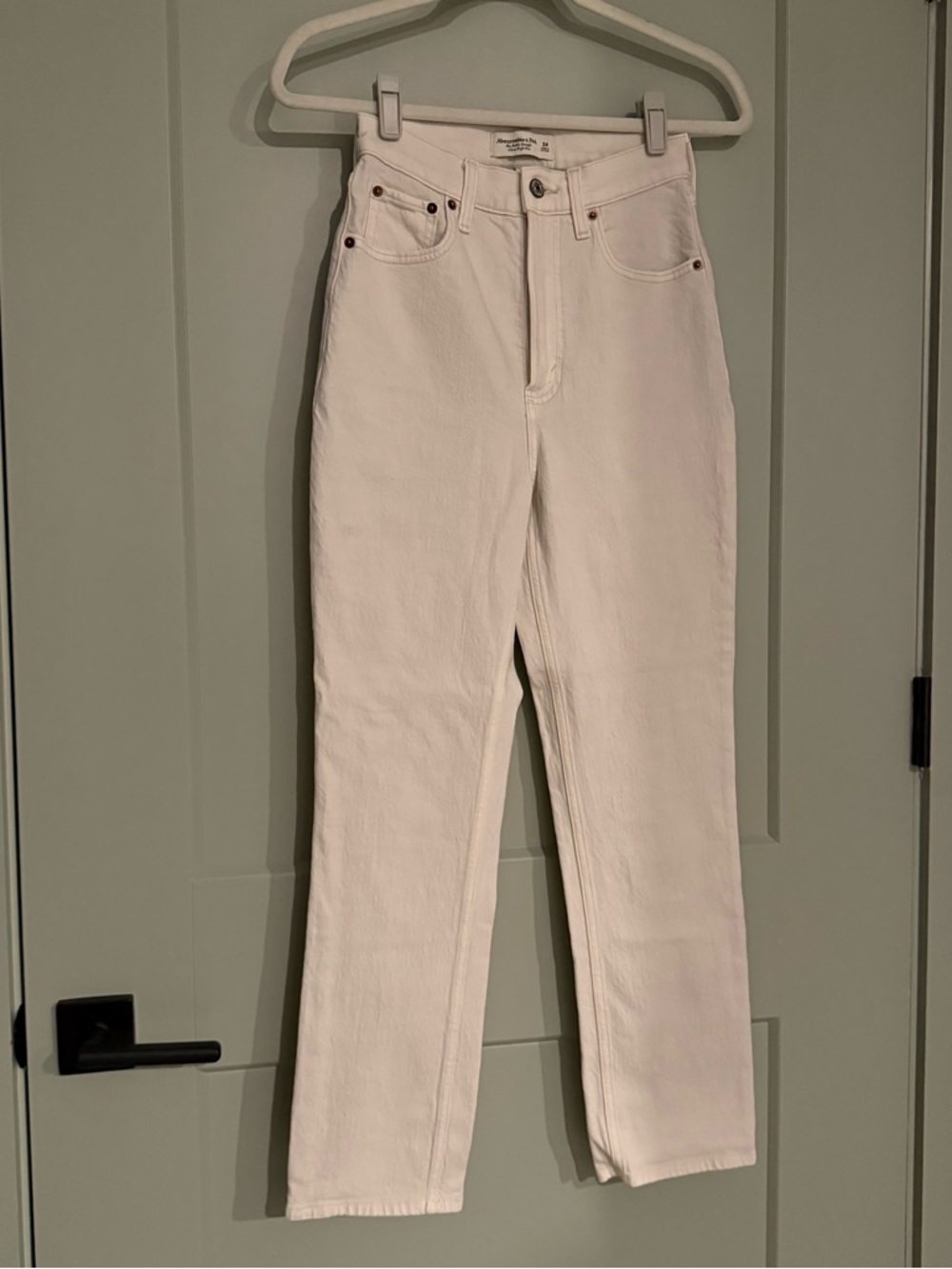 Abercrombie Ankle Straight Ultra High-Rise White Jeans